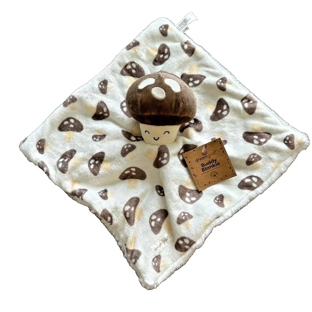 Dream Gro Mushroom Baby Security Blanket Buddy Brown Cream Soft Lovey NEW